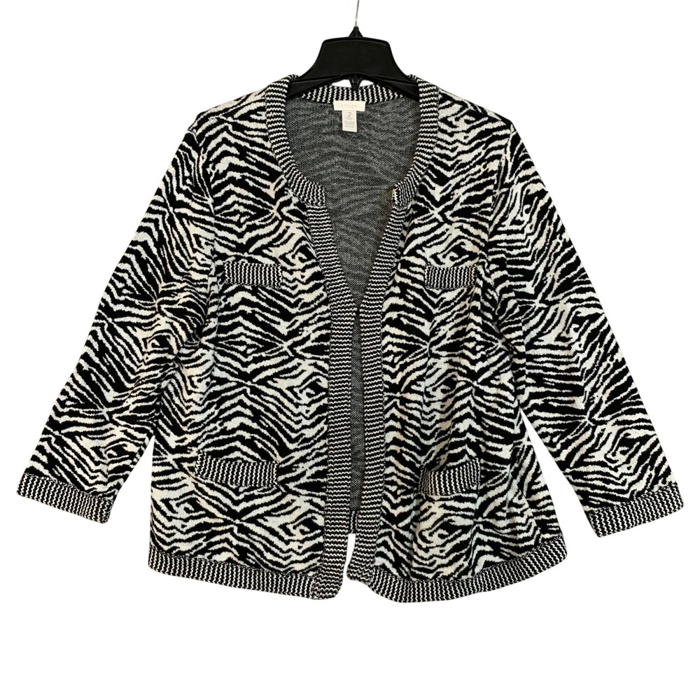 Chico's Women's 2/L Zebra Print Cardigan Sweater Cotton Blend